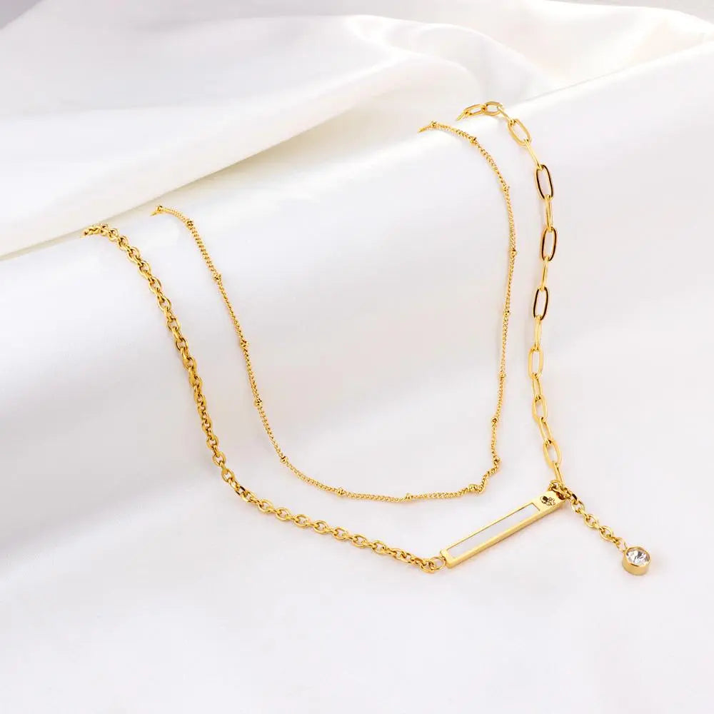 Link Chain Classic Design With Beads Chain Mix Collier Doule Layer Pendant Necklace With AAA Cubic Zirconia 2022 asonjewelry