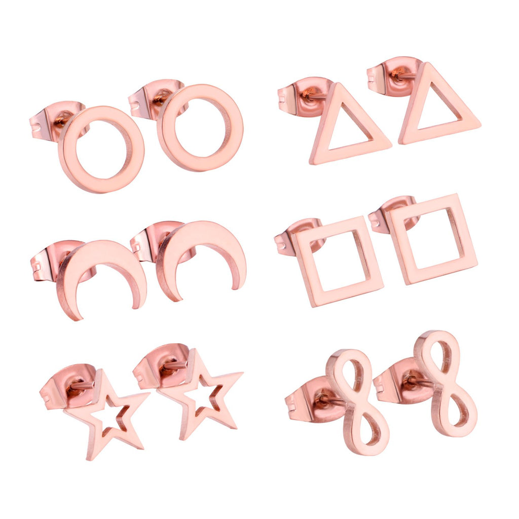ASON boucles d'oreilles or Rose rond carré Triangle étoile lune 6 paires/boîte fille boucles d'oreilles acier inoxydable week-end bijoux ami