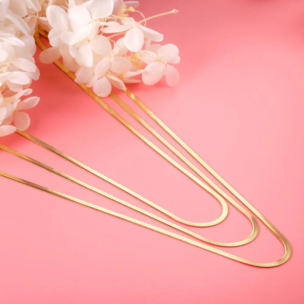 Triple Chain Flat Snake Chains Collier For Women Collar 18K Gold Plated Luxury Necklaces Chain Bohemia Trendy 2022 asonjewelry