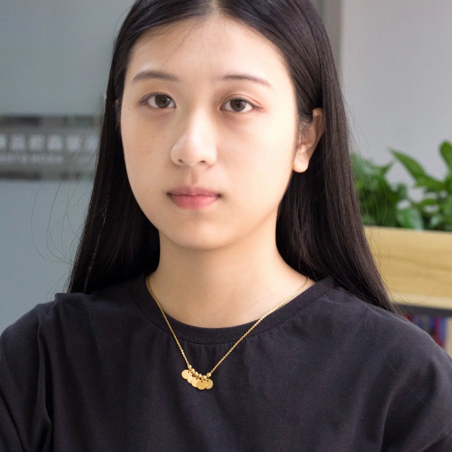 Pendant Gothic Stainless Steel Round Sequins Necklaces For Female Trendy Jewelry Gold Chain Necklace collier femme asonjewelry