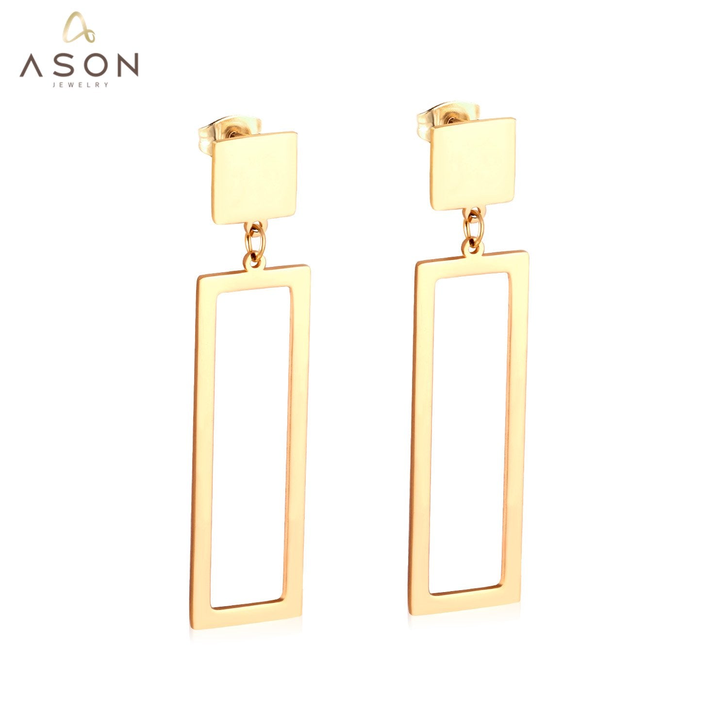 ASON Drop Earrings Jewelry Geometric Rectangle Long Dangle Stainless Steel Earring for Women Girls Party Fashion Gift asonjewelry