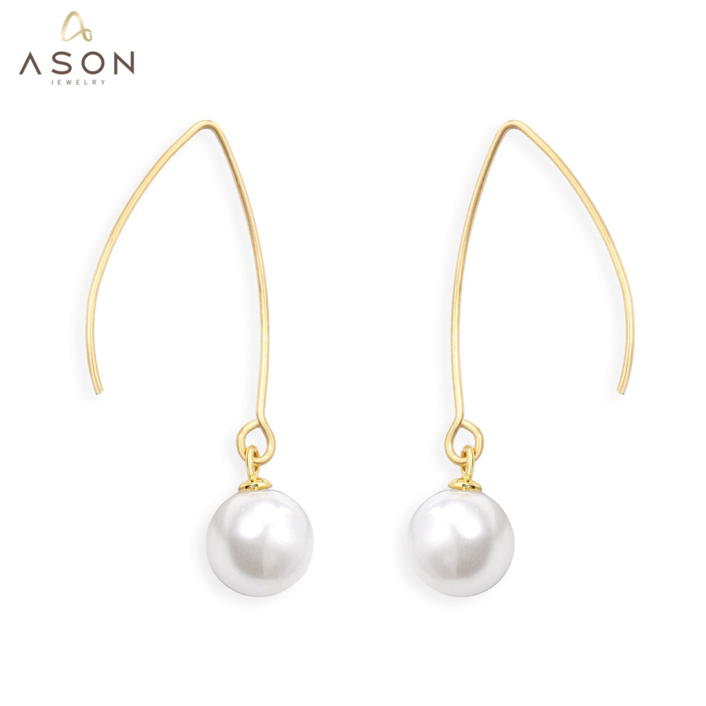ASON Stylish White Imitation Pearl Drop Earring 316L Stainless Steel Dangle Earring for Women Daily Wear Party Gift Jewelry