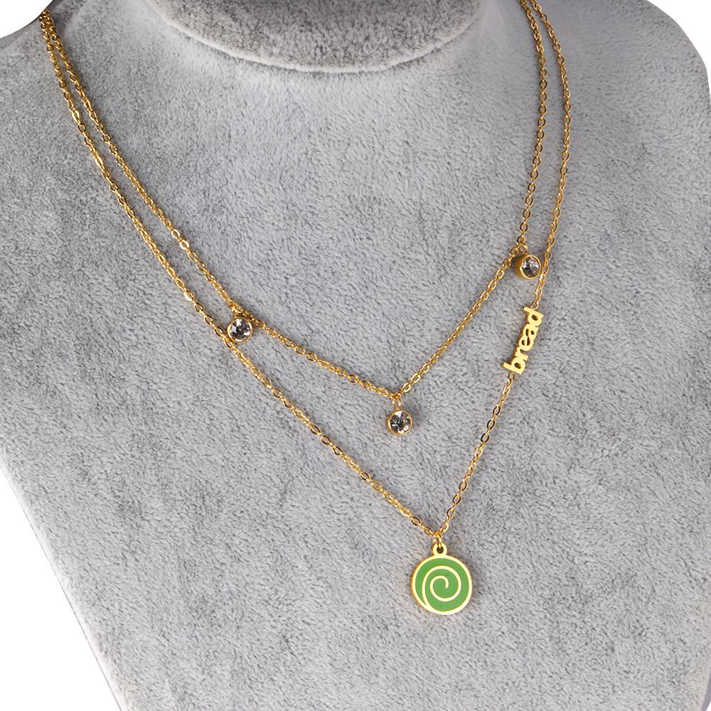 ASON Cute Gold Color Lollipop Pendant Multi-layer Necklace Bread Stainless Steel for Women Fashion Jewelry Accessories asonjewelry