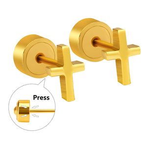 ASON-pendiente de Cruz de Color dorado, joyería de moda para mujeres y hombres, pendiente de tuerca de acero inoxidable, regalo de Navidad para fiesta