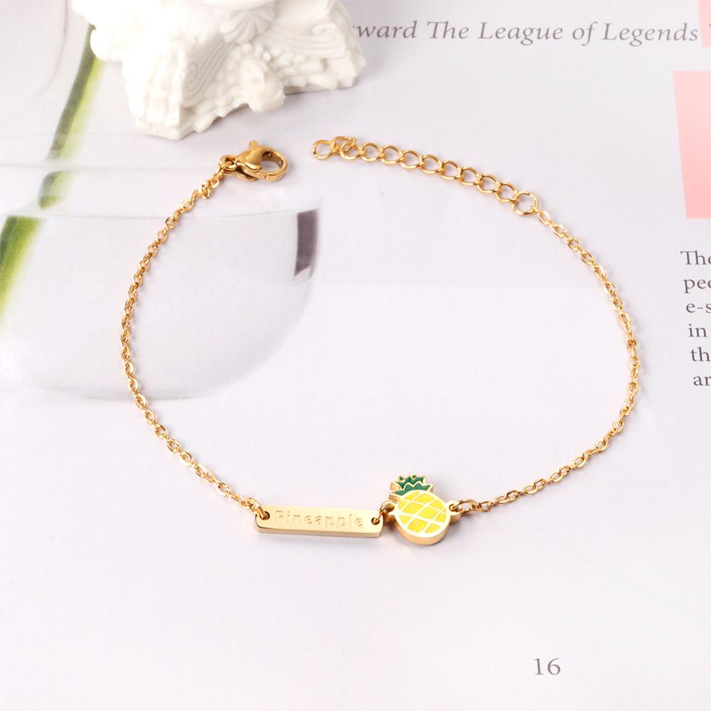 ASON Cute Pineapple Charm Chain Bracelet Cartoon Stainless Steel Bangle for Women Fashion Jewelry Adjustable Accessories asonjewelry