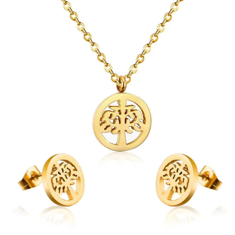 Tree Necklace Earrings Wedding Dubai Jewelry Sets For Women Girls Gold/Steel Indian Bridal Jewelry Sets Jewellery asonjewelry