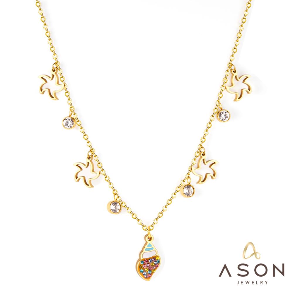 ASON Gold Color Conch and Star Pendant Chain with Cubic Zirconia Stainless Steel Necklace for Women Jewelry Accessories asonjewelry