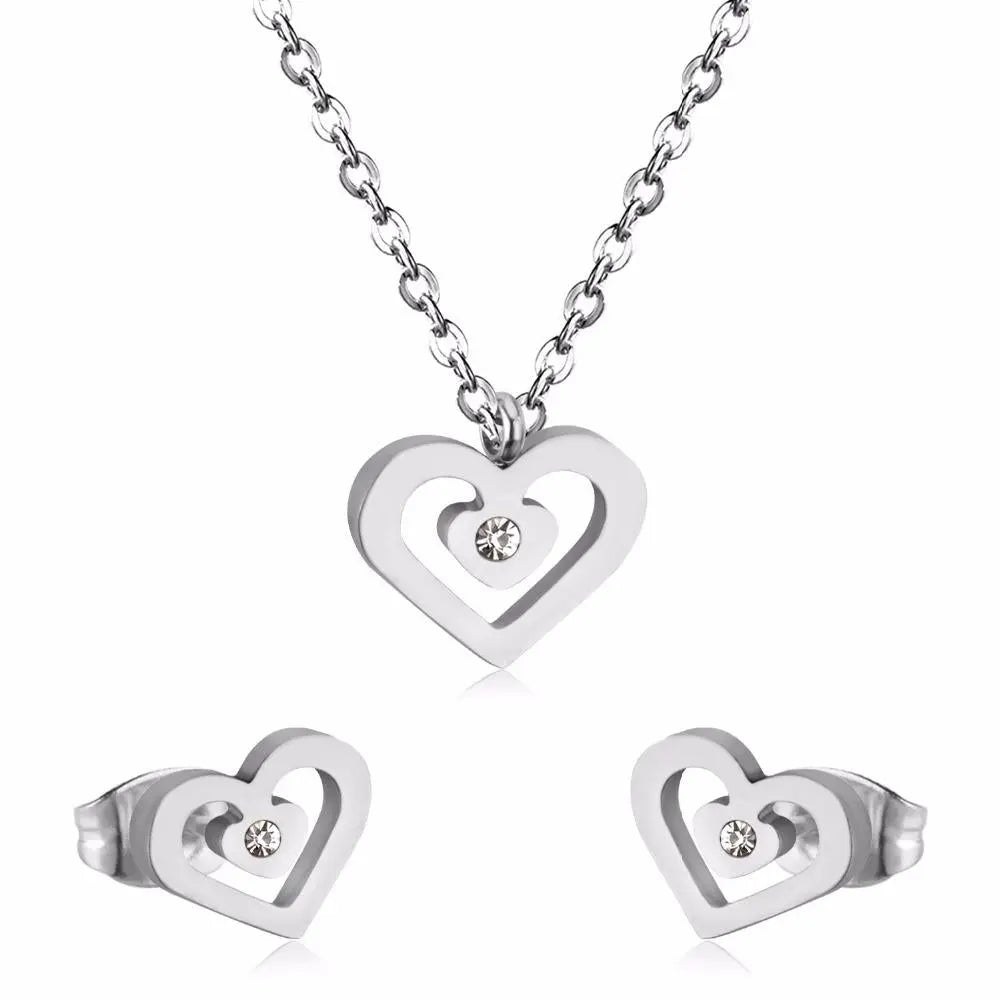 Stainless Steel Wedding Dubai Bridal Jewelry Sets CZ Heart Necklace Earrings Sets For Women Party Jewellery Sets asonjewelry