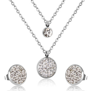 ASON doble redondo Rolo cadenas de Eslabón cubano conjuntos de joyería de acero inoxidable colgante de circonia cúbica collar pendiente Bijoux fiesta