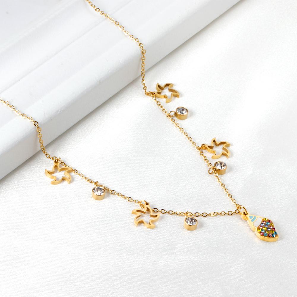 ASON Gold Color Conch and Star Pendant Chain with Cubic Zirconia Stainless Steel Necklace for Women Jewelry Accessories asonjewelry