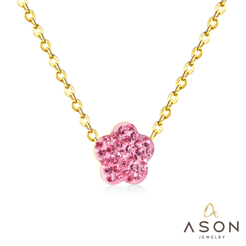 ASON Flower Clay Pendant Necklaces Stainless Steel 12 Color Wholesale Chain Jewelry Female Party Necklaces Wedding