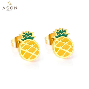 ASON pendientes de tuerca de dibujos animados de frutas de Color dorado, pendientes de acero inoxidable 316L con forma de piña para mujer, regalo de joyería de moda