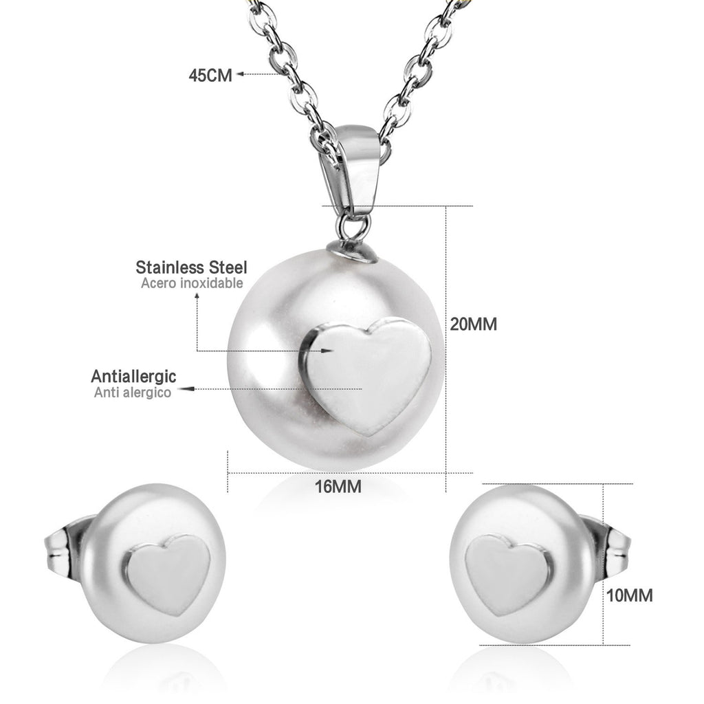 ASON Imitation Pearl Bridal Wedding Jewelry Set for Women Stainless Steel Pendant Necklace Small Stud Earring Gold Color