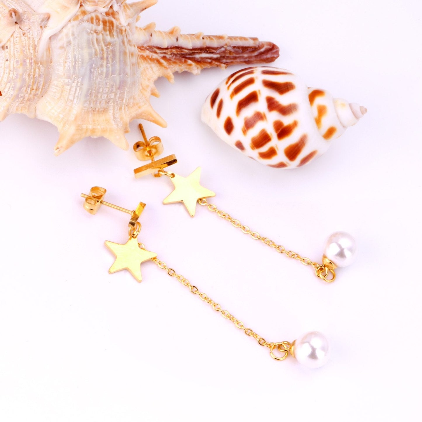 ASON Imitation Pearl Drop Earrings Star Pendants Long Link Chain Earrings Female Gift Wedding Accessories asonjewelry