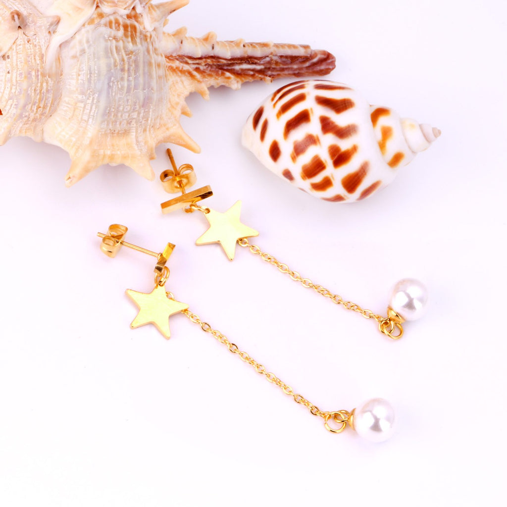 ASON – boucles d'oreilles en forme de goutte d'imitation de perles, pendentifs étoiles, chaîne à maillons longs, cadeau féminin, accessoires de mariage