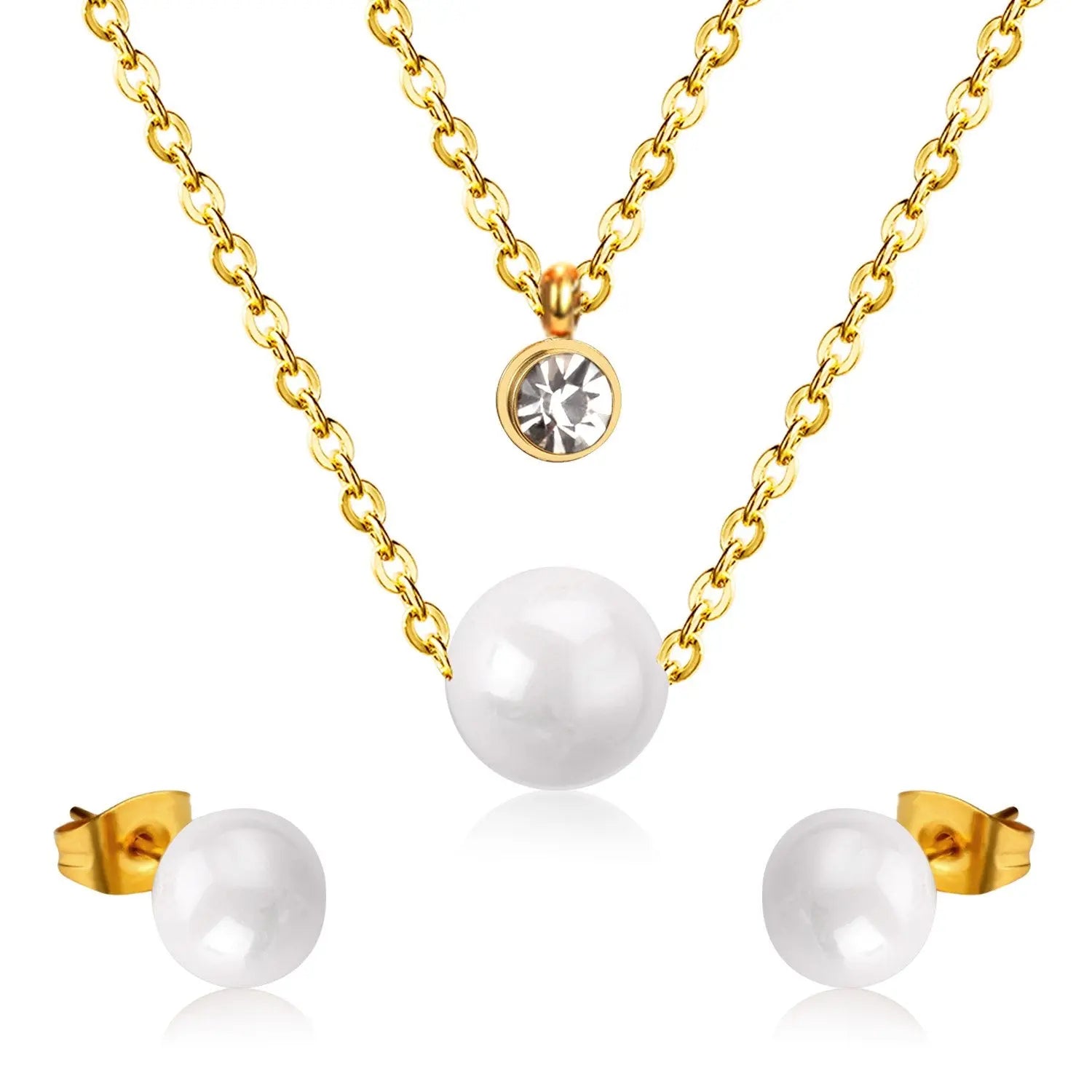 Fake Pearl Crystal Jewellery Set Necklace Earrings Wedding Bridal Dubai Indian Women Jewelry Sets For Women Girls asonjewelry