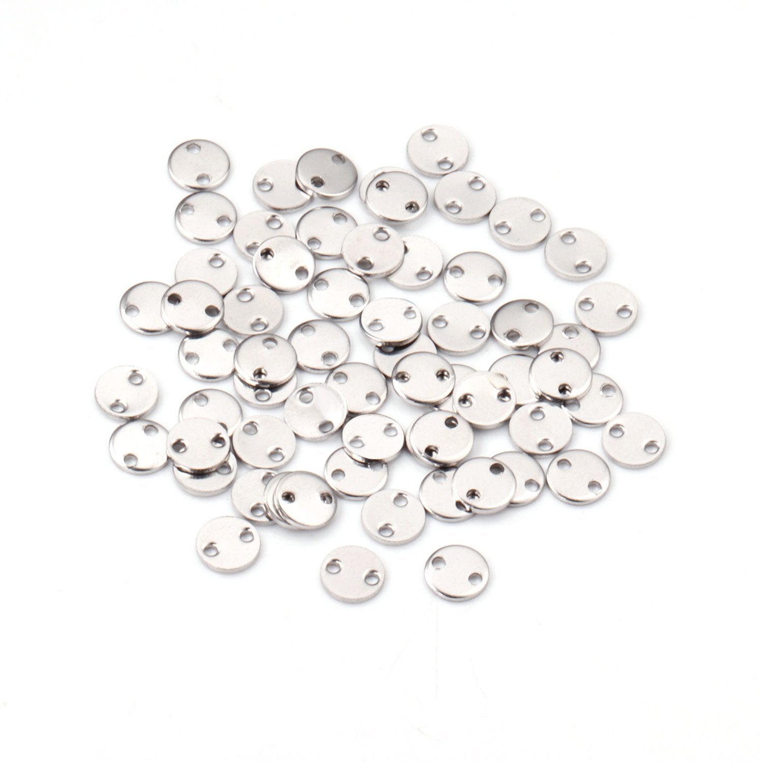 ASON 100pcs/lot Stainless Steel Round Tags Charm Pig Nose Pendant With 2 Connector For Necklace Bracelet Jewelry Making Supplies asonjewelry