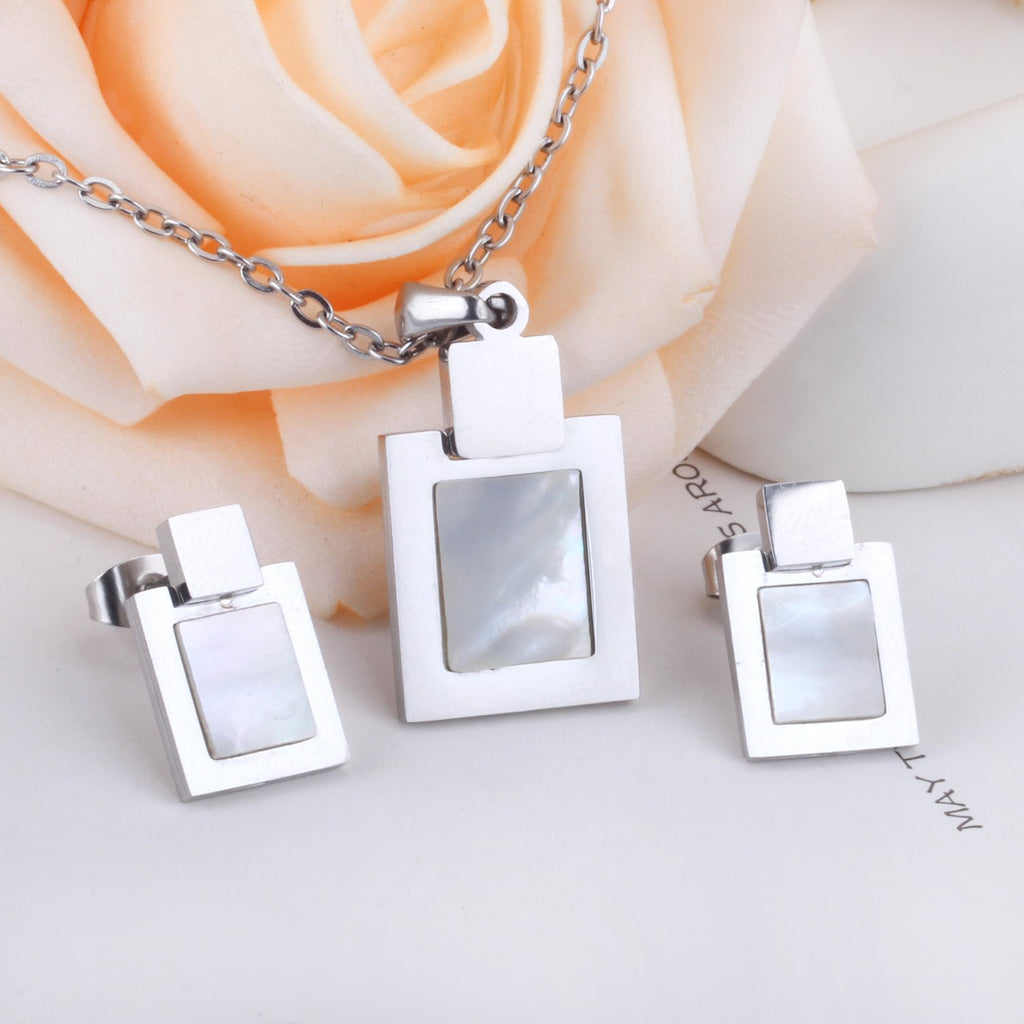 Cute Style Square Shell Necklace Earring Sets For Women Girl Jewelry Sets With 45cm Chain 2 Color Choker Necklaces