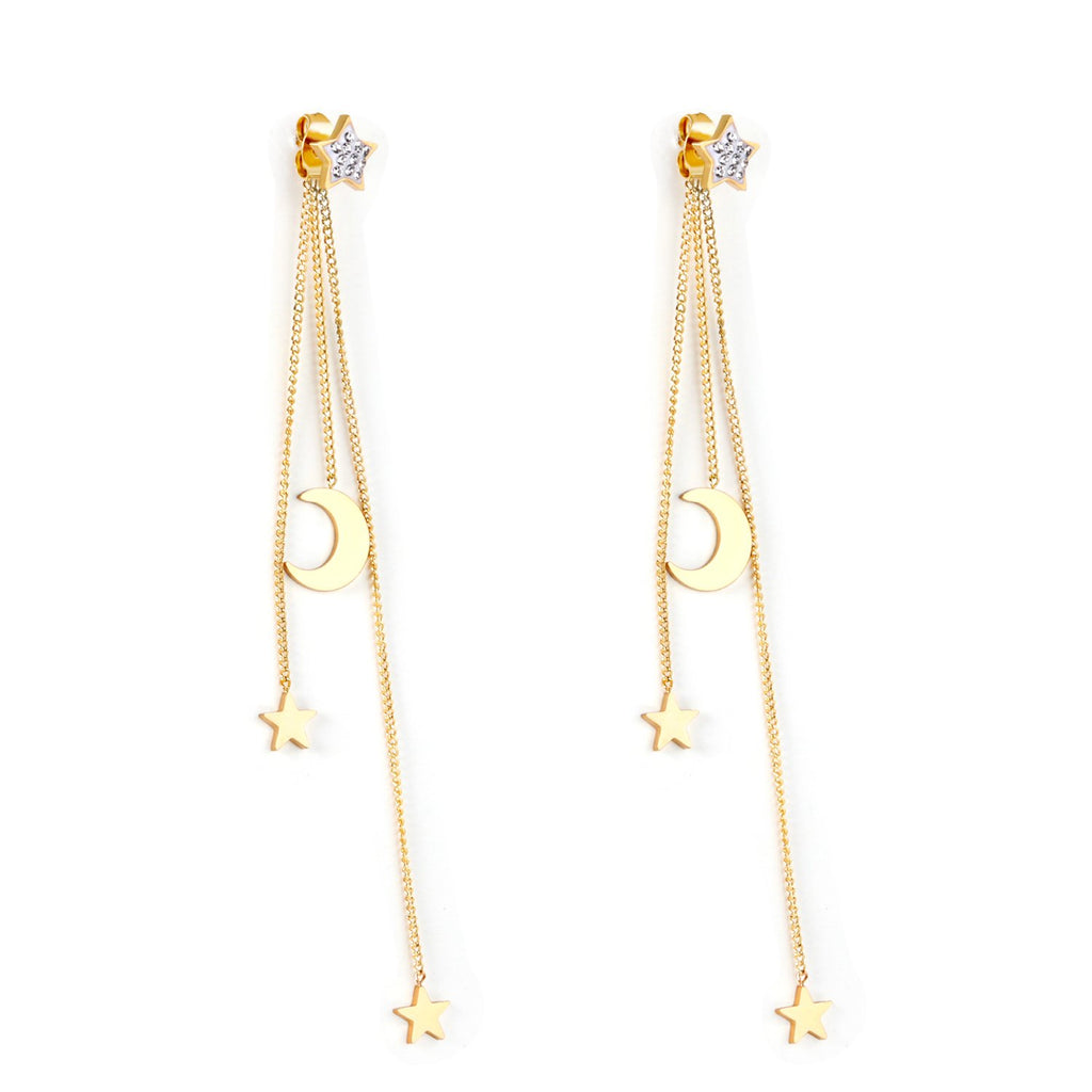 Boucles d'oreilles longues à pampilles en forme d'étoiles en cristal pour femmes et filles, en acier inoxydable, tendance, bijoux à la mode coréenne, nouvelle collection