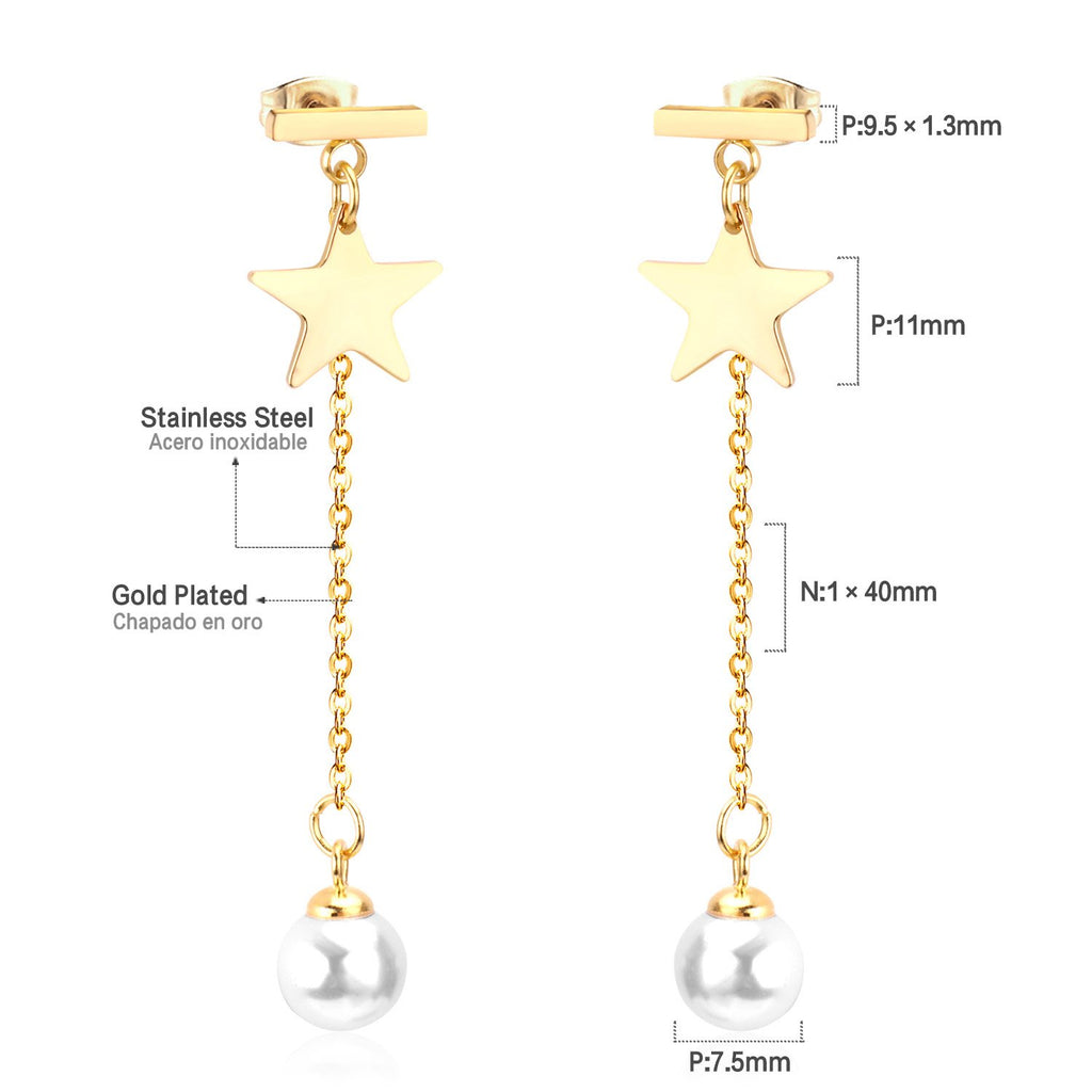 ASON – boucles d'oreilles en forme de goutte d'imitation de perles, pendentifs étoiles, chaîne à maillons longs, cadeau féminin, accessoires de mariage