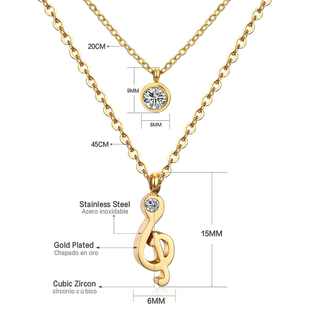 ASON Jewelry Gold Color Double Chain Necklaces Collars Jewelry Stainless Steel Round Cubic Zirconia Daily Pendants Chokers