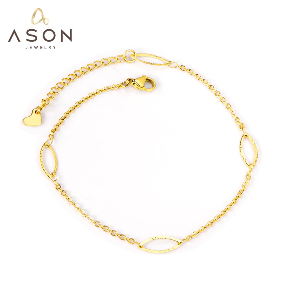 ASON Fashion Jewelry Simple Oval Charm Foot Link Chains Anklet Gold Color Stainless Steel for Women Beach Accessories asonjewelry