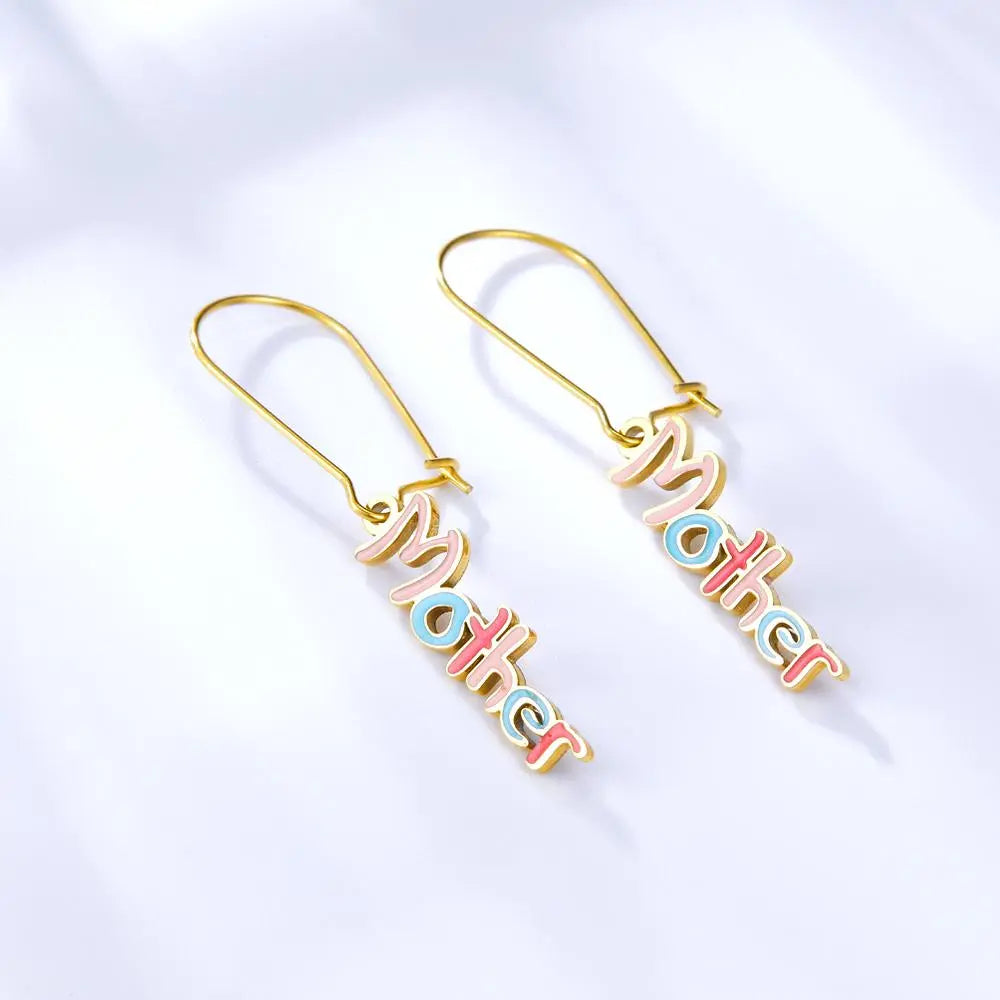 Mother Matching Letter Pendients Earrings For Woman Love Mama Dangle Earrings 2022 New Colorful Design Heart Drops asonjewelry
