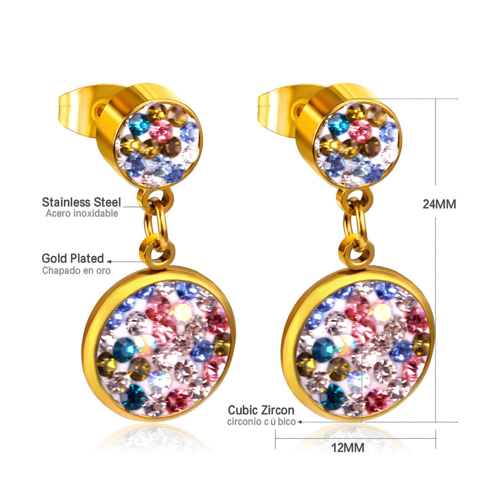 ASON Round Cubic Zircnia Drop Earrings Stainless Steel 2022 New Punk Earrngs for Girl/Women Daily Wear