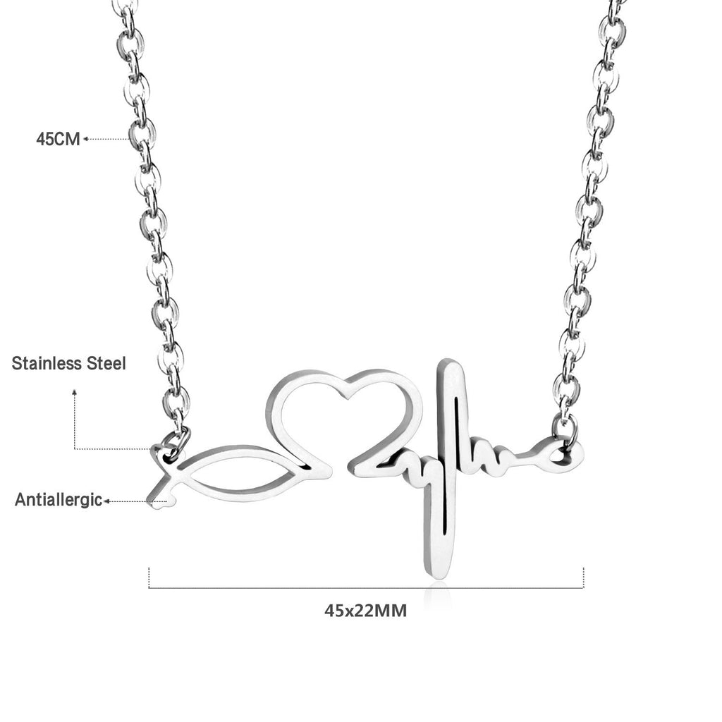 ASON Gold Color Stainless Steel Pendant Necklace for Lover Fashion Love Heartbeat Necklaces Valentine's Day Gift Jewelry