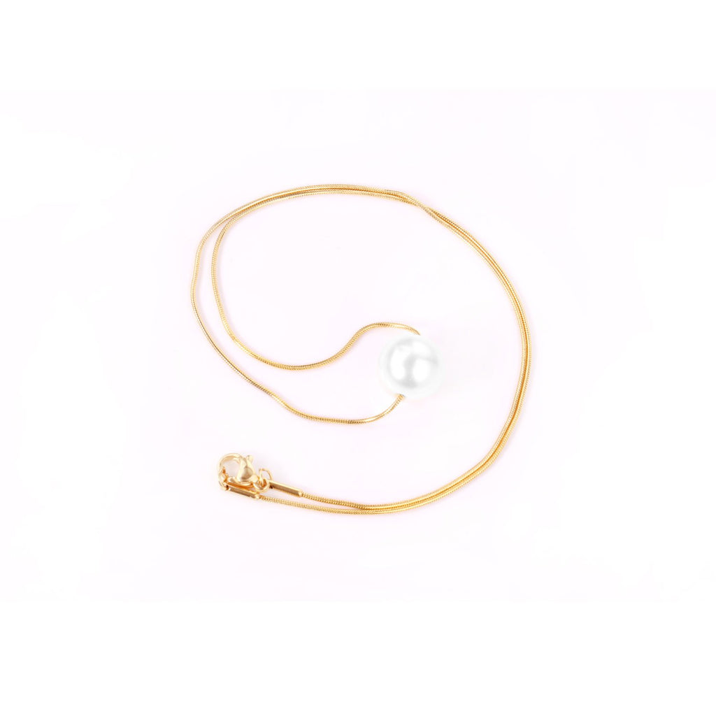 ASON Gold Color Imitation Pearl Pendant Necklace Stainless Steel Snake Chains Necklaces Simple Accessories Women/Girl Party