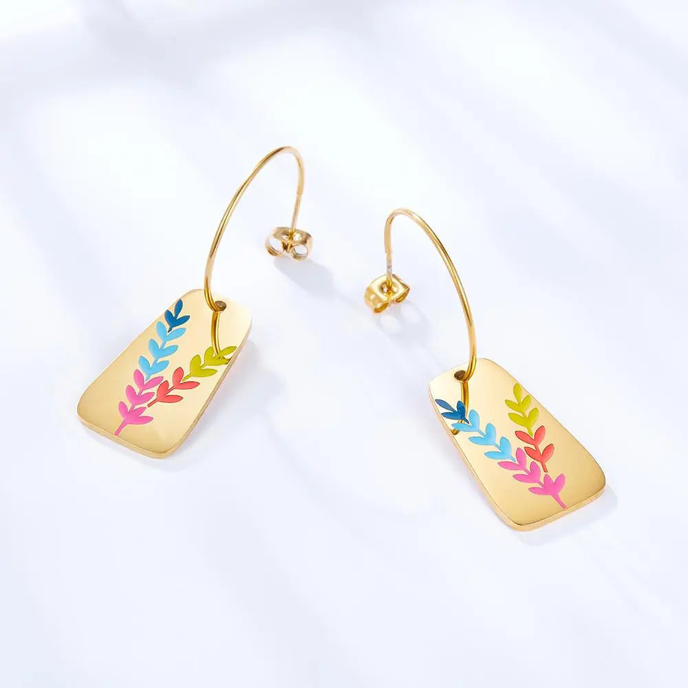 Ear Of Wheat Brand Design Drop Earrings Gold Plated Acrylic Rectangle Charms Fairy Ladies Trendy Pendients Piercing asonjewelry