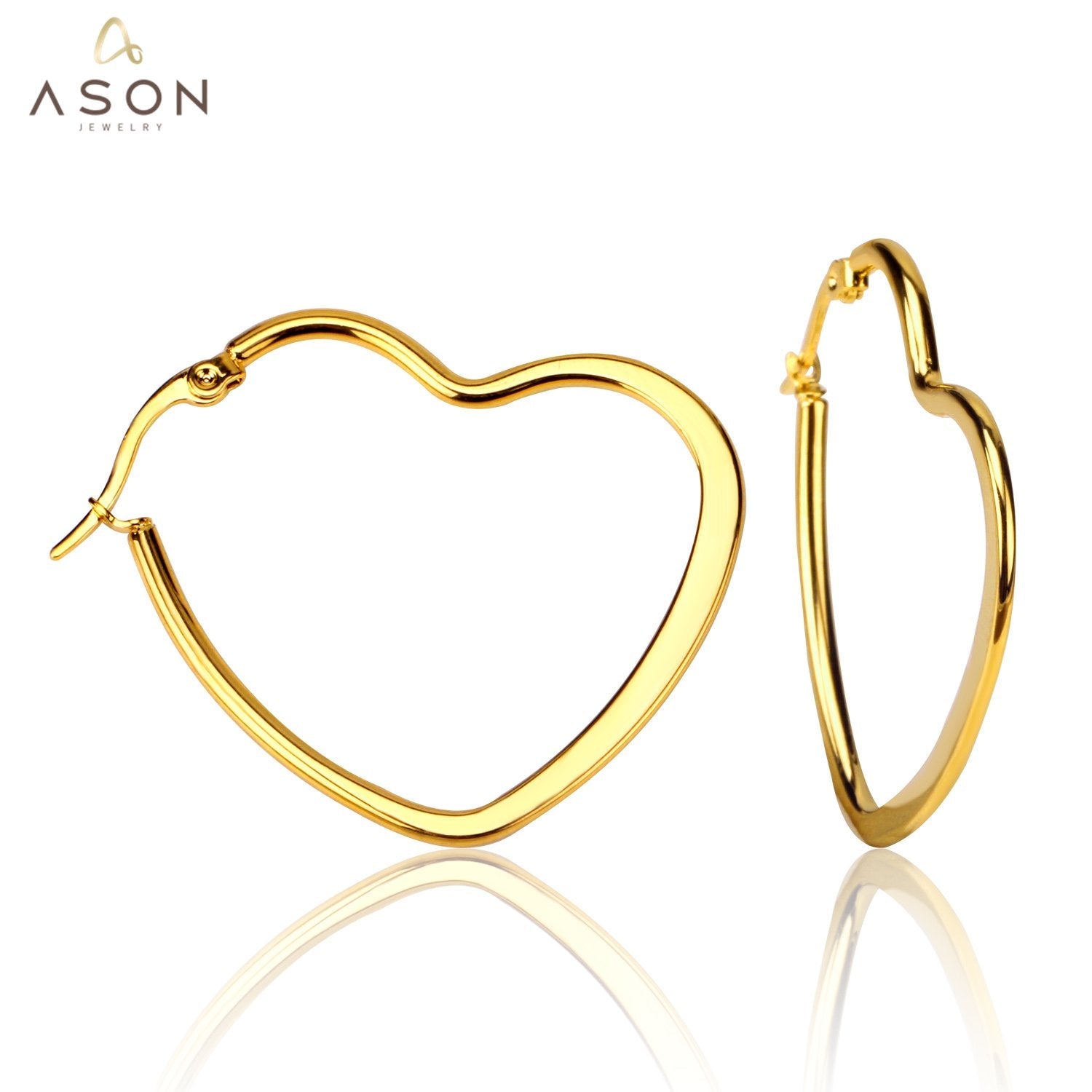 ASON Heart Shape Hoops Earrings Gold Color Size 25mm/35mm/45mm Stainless Steel Big Dangler Female Accessories Piercing asonjewelry