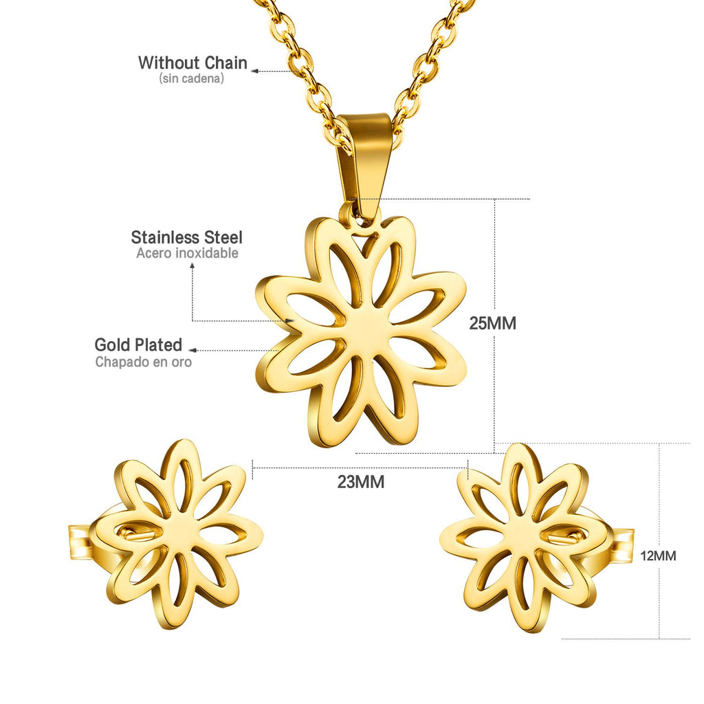 ASON Classic Stainless Steel Gold Color Flower Jewelry Sets for Women Wholesale Necklace Earring Jewlery Sets Party
