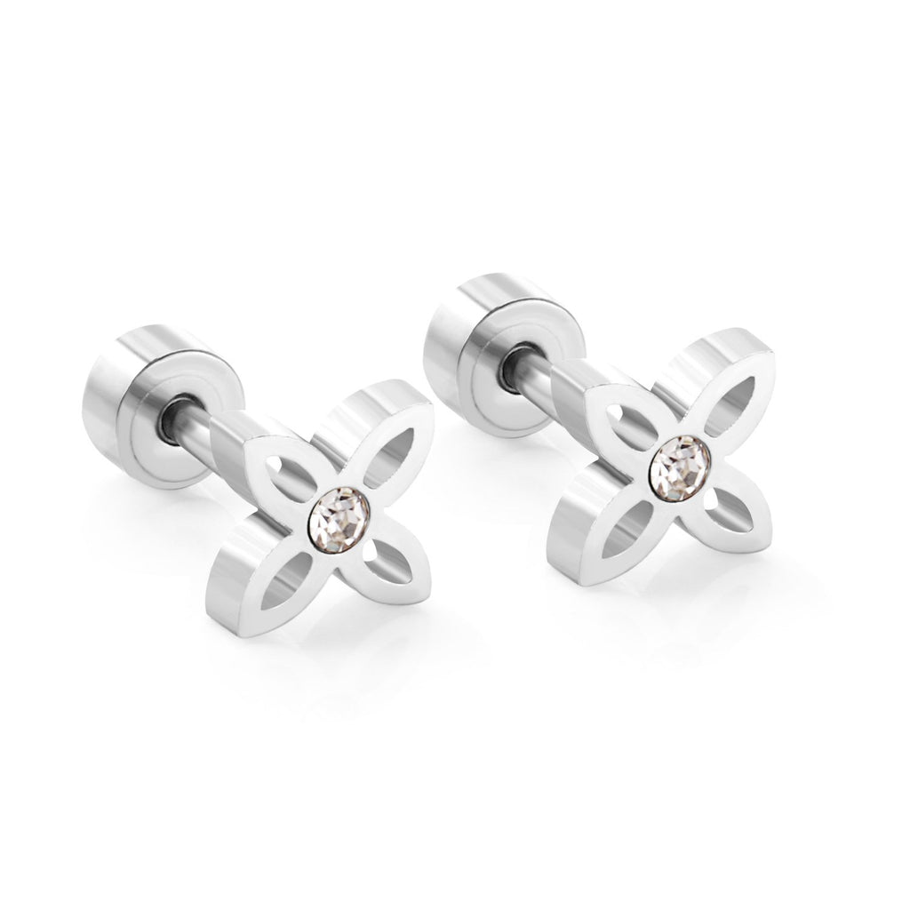 ASON pendiente de flor de moda, pendiente de tuerca de circonia cúbica para mujer, accesorios de joyería de acero inoxidable de Color dorado