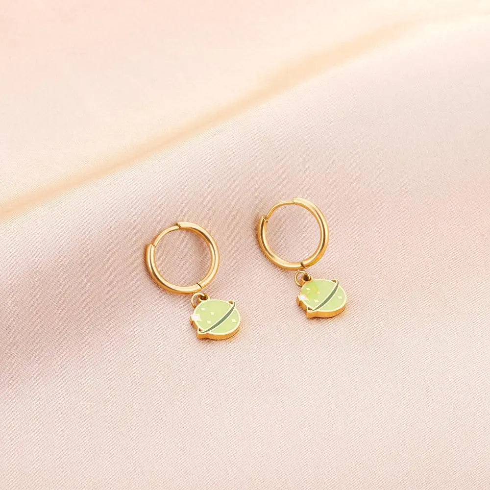 Exquisite pendientes Brand Design Earth Planet Charms Round Geometric Circle Dangle Drop Earrings Acrylic Zirconia asonjewelry