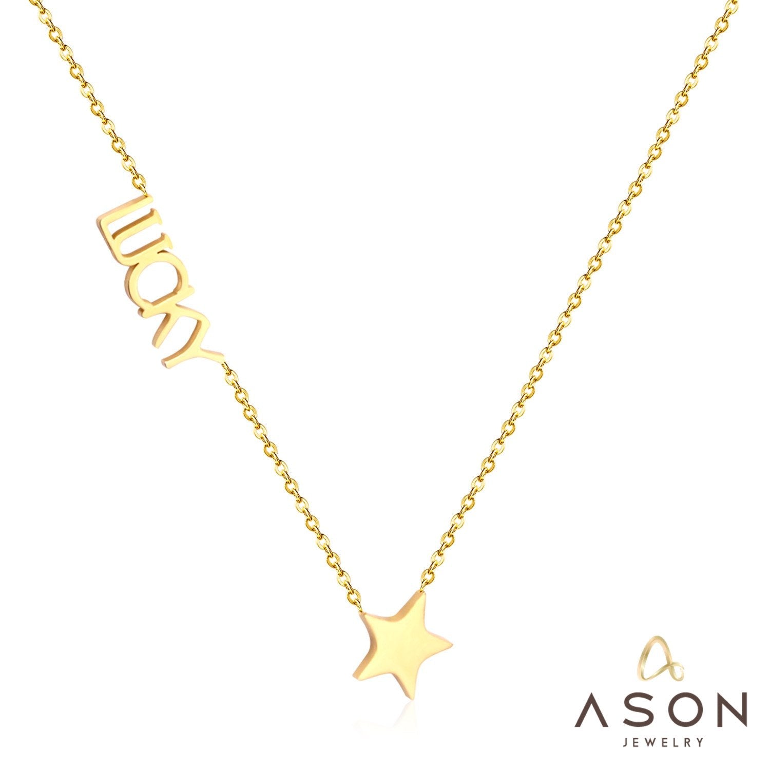 ASON Initial Necklace Women Girl Stainless Steel Letter Lucky Star Pendant Necklace Collier Choker Collars Wedding Necklace asonjewelry
