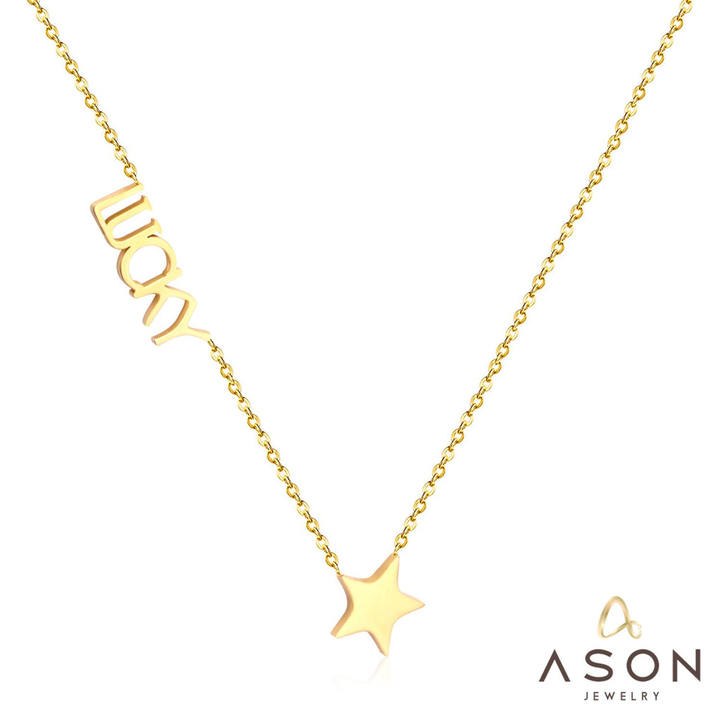 ASON Initial Necklace Women Girl Stainless Steel Letter Lucky Star Pendant Necklace Collier Choker Collars Wedding Necklace