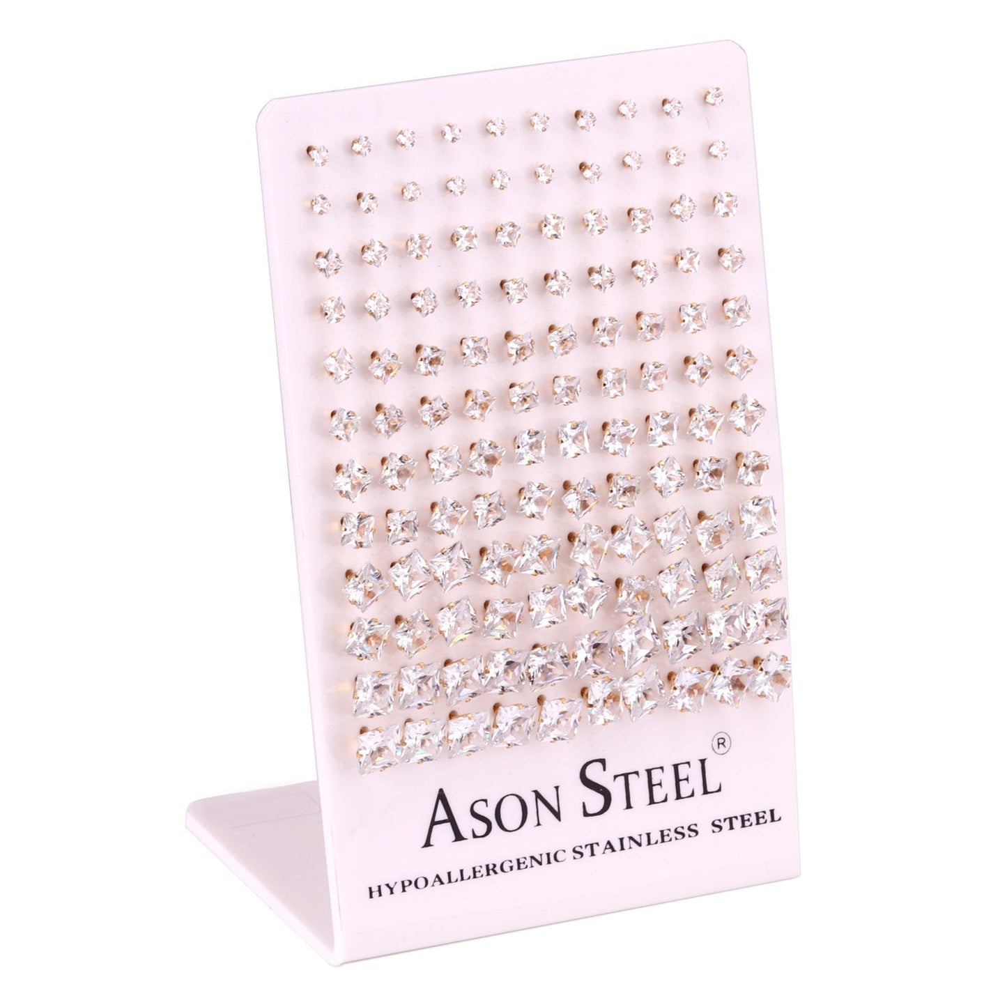 3-8 Snapback Steel/Gold Square White Diamond/Black Diamond Stud Earrings asonjewelry