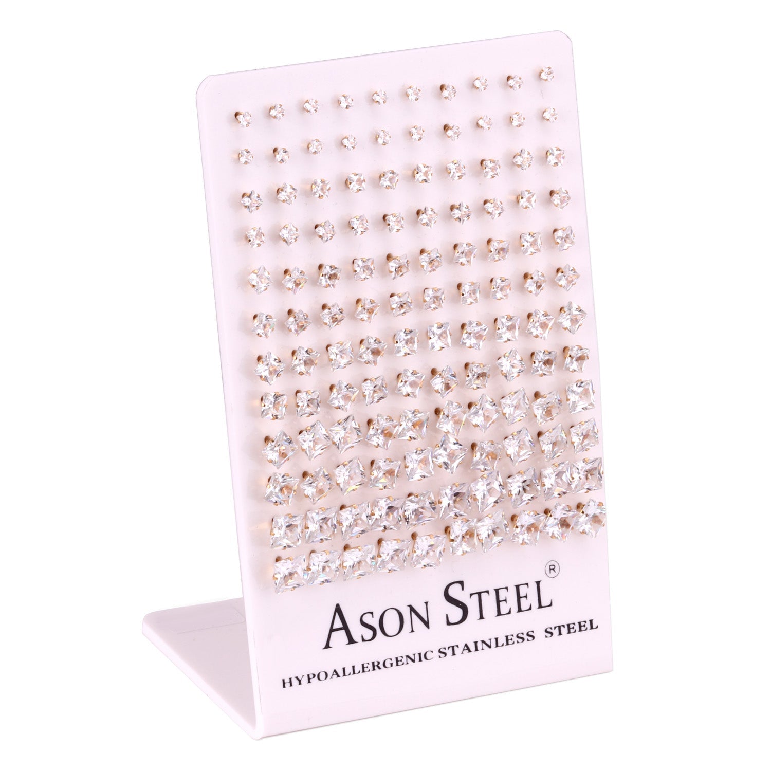 3-8 Snapback Steel/Gold Square White Diamond/Black Diamond Stud Earrings asonjewelry