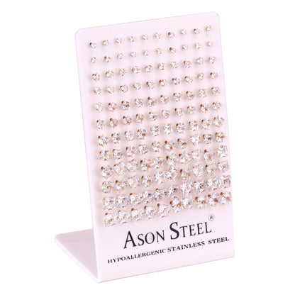 3-8 Snapback Steel/Gold Square White Diamond/Black Diamond Stud Earrings asonjewelry