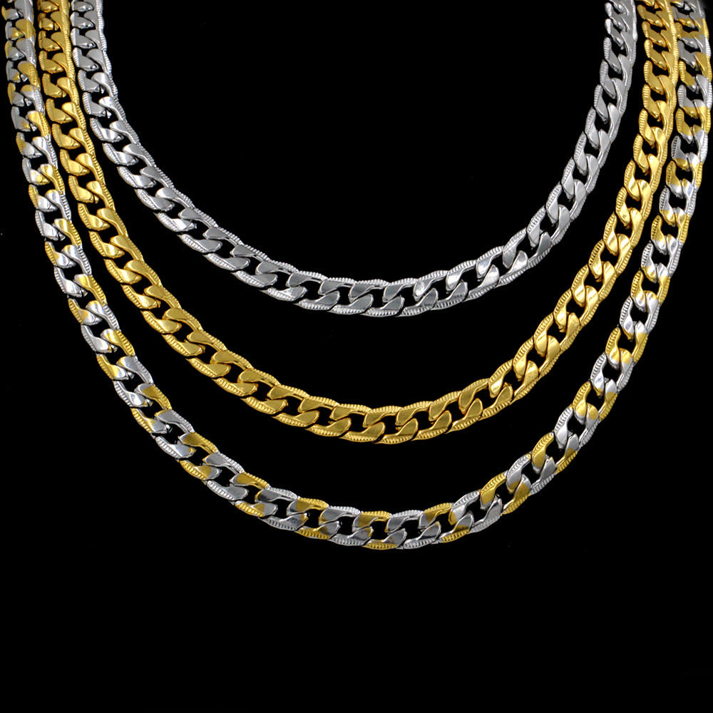 Stylish 6mm & 8mm &10mm Mixed Color & Gold & Steel Color Long Necklace Side Cross Stripe DIY Matching Chain asonjewelry