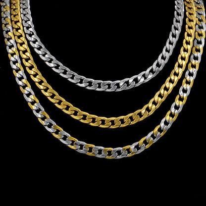 Stylish 6mm & 8mm &10mm Mixed Color & Gold & Steel Color Long Necklace Side Cross Stripe DIY Matching Chain asonjewelry