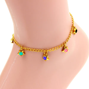 Pentagram Shaped Multi-color Charms Yellow Gold Soft Anklet