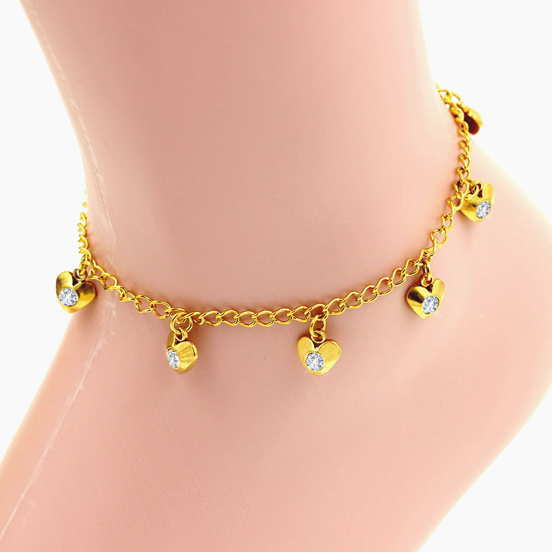 Essien Shaped White Diamonds Pendant Yellow Gold Soft Anklet asonjewelry