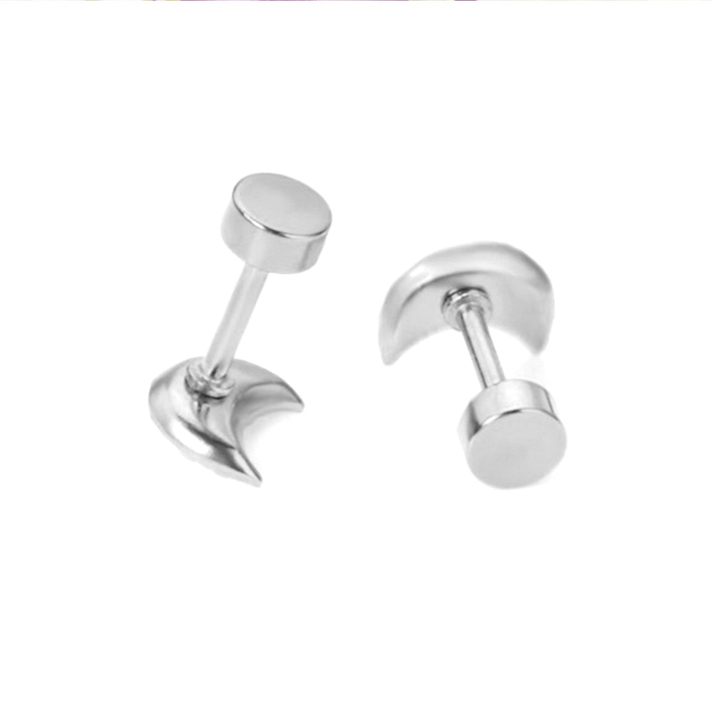 12 pairs steel/golden moon shaped ombre screwback stud earrings asonjewelry