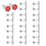 12 pairs 9mm Steel/Golden Flower Colorful/Dark Red Pat Plug Earrings