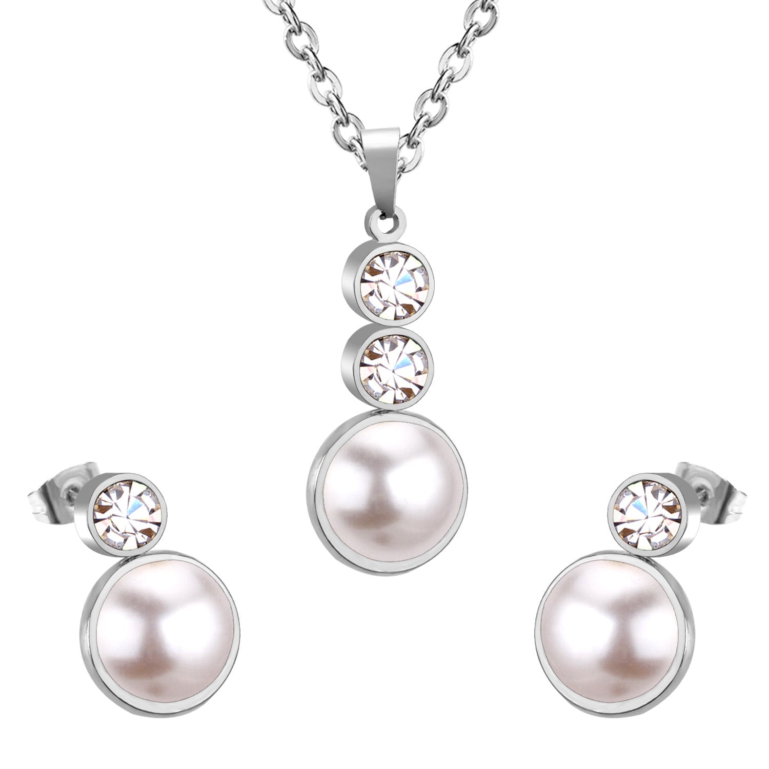 Gold/steel-colored sticky pearls set + two small round cakes topped with diamonds asonjewelry