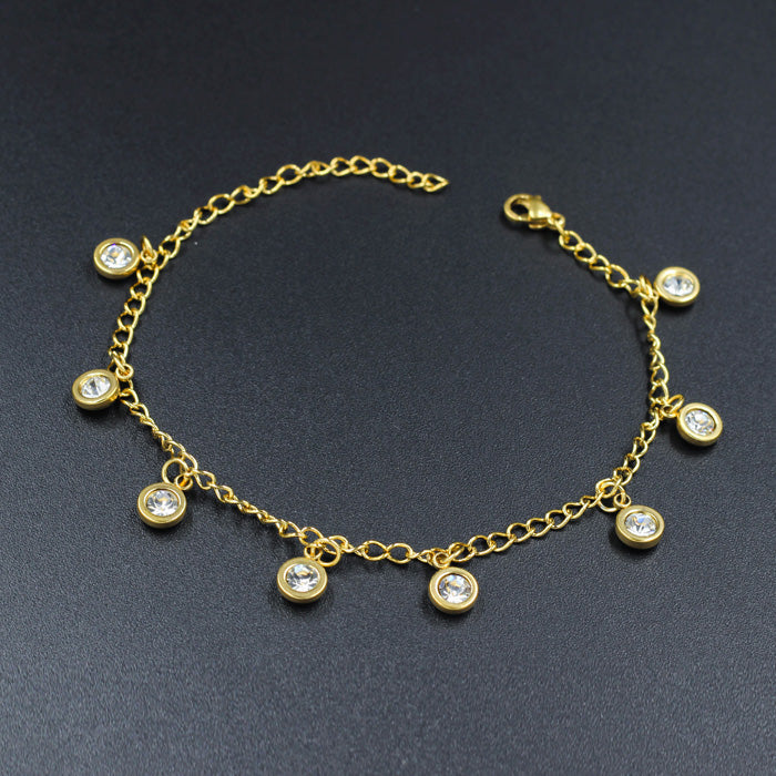 Gold colored soft anklet accessory with pendants and diamonds asonjewelry