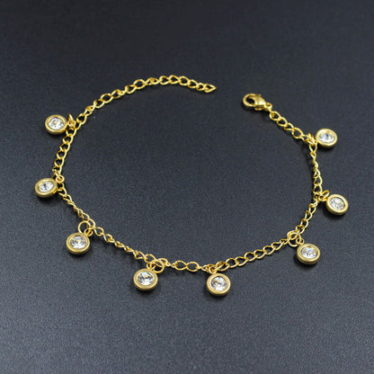 Gold colored soft anklet accessory with pendants and diamonds asonjewelry