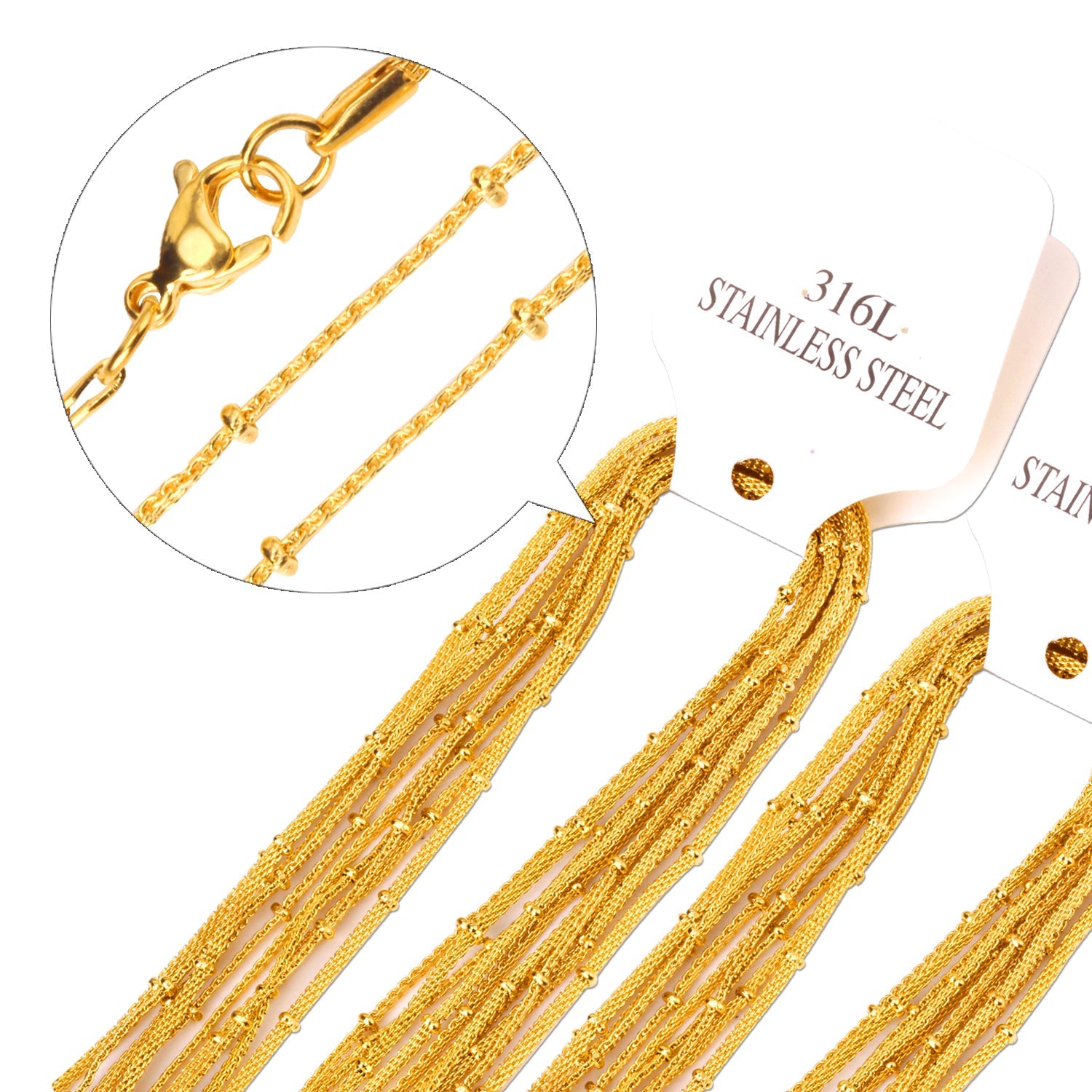 ASON 10pcs / 2mm*45cm 50cm 55cm 60cm Flat Mesh & Beads Stainless Steel with Chains asonjewelry